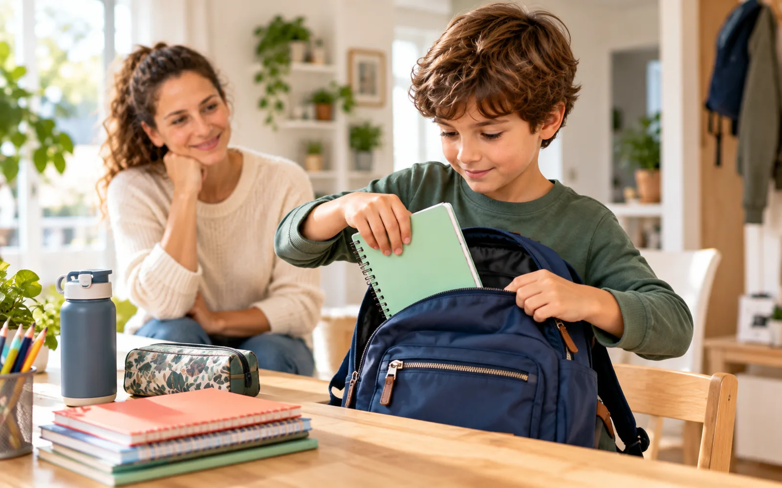 Bambino che prepara in autonomia il proprio zaino