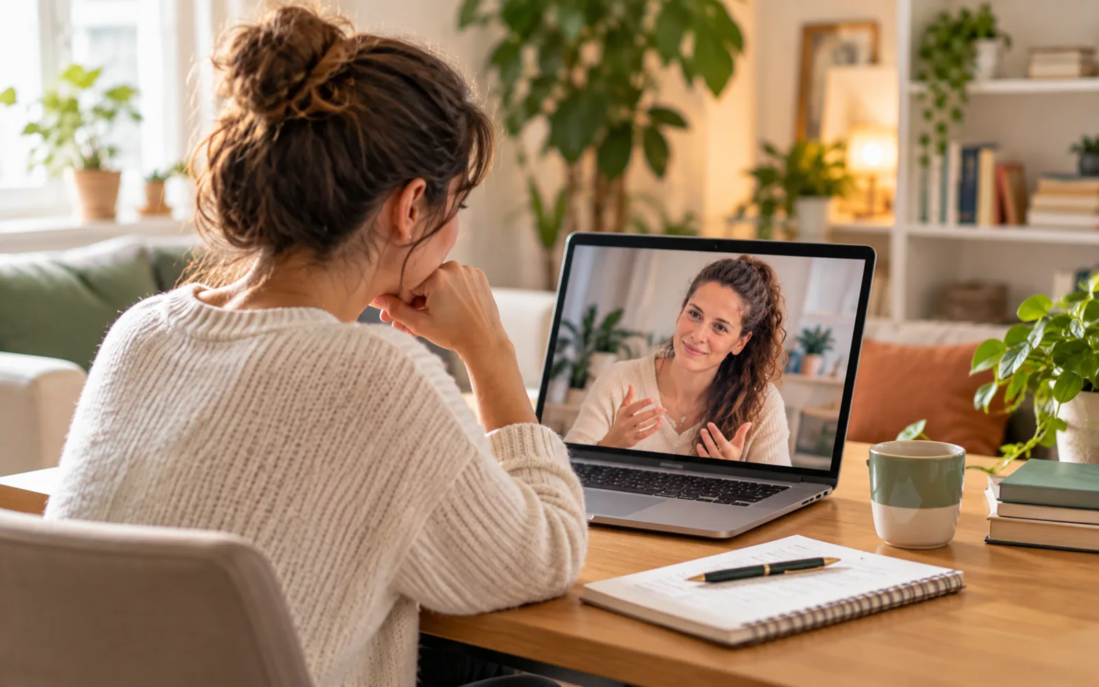 Genitore durante un colloquio educativo online da casa