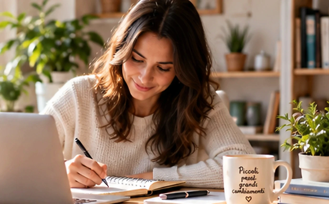 Persona che prepara appunti accanto al laptop per un colloquio educativo online