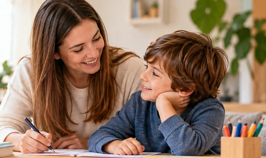 Educatrice e bambino durante un’attività educativa condivisa