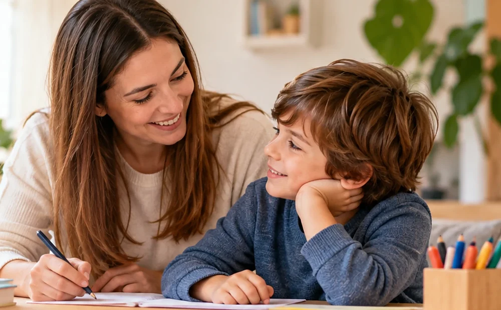Adulto e bambino impegnati insieme in una semplice attività educativa