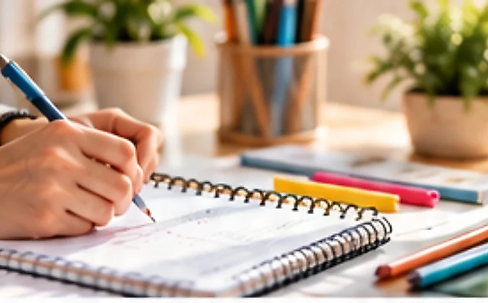 Quaderno e appunti utilizzati per organizzare una routine quotidiana